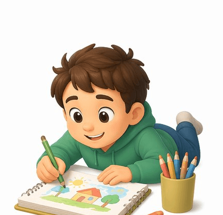 Student drawing and writing